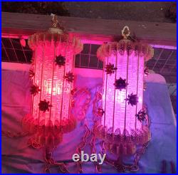 2 Vintage Hanging Glass n Brass Swag Lamps