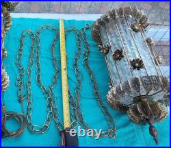 2 Vintage Hanging Glass n Brass Swag Lamps