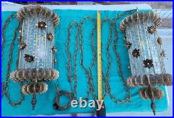 2 Vintage Hanging Glass n Brass Swag Lamps