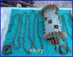 2 Vintage Hanging Glass n Brass Swag Lamps