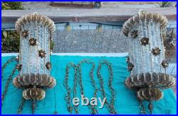 2 Vintage Hanging Glass n Brass Swag Lamps