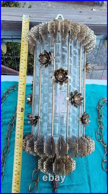 2 Vintage Hanging Glass n Brass Swag Lamps