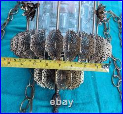 2 Vintage Hanging Glass n Brass Swag Lamps
