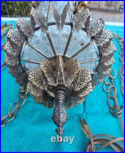 2 Vintage Hanging Glass n Brass Swag Lamps