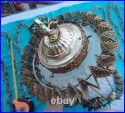 2 Vintage Hanging Glass n Brass Swag Lamps