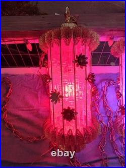 2 Vintage Hanging Glass n Brass Swag Lamps