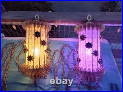 2 Vintage Hanging Glass n Brass Swag Lamps