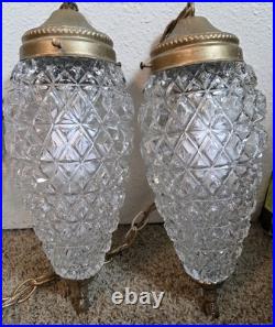 (2) Vintage MCM Hollywood Regency Pineapple Teardrop Pendant Swag Chain Lights