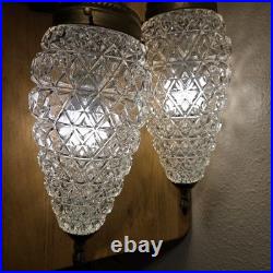 (2) Vintage MCM Hollywood Regency Pineapple Teardrop Pendant Swag Chain Lights