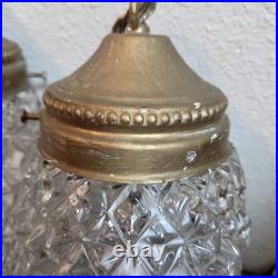 (2) Vintage MCM Hollywood Regency Pineapple Teardrop Pendant Swag Chain Lights