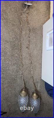 (2) Vintage MCM Hollywood Regency Pineapple Teardrop Pendant Swag Chain Lights