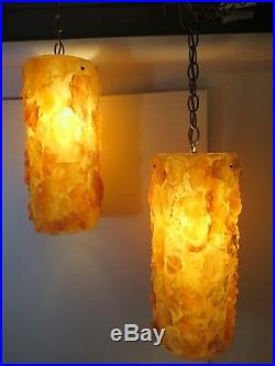 2 Vintage Mid Century CHUNKY LUCITE ROCK CANDY Hanging SWAG LAMP Light Spaghetti