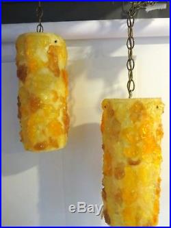 2 Vintage Mid Century CHUNKY LUCITE ROCK CANDY Hanging SWAG LAMP Light Spaghetti