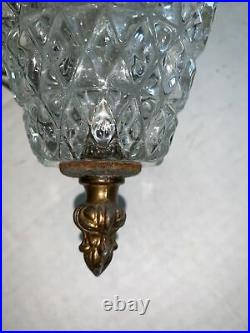 2-Vintage Mid Century Glass Hanging Light Fixture Double Pineapple Swag Lamp