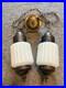 2 Vintage Opal Iridescent Ribbed Glass Swag Pendant Handing Lamp Light Chain MCM