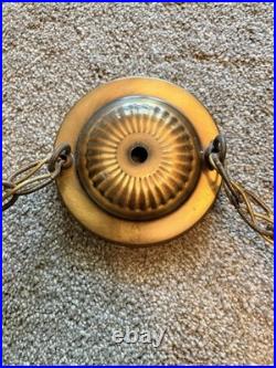 2 Vintage Opal Iridescent Ribbed Glass Swag Pendant Handing Lamp Light Chain MCM