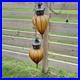 2 Vtg MCM Hanging Swag Lights/Pair Wrought Iron Caged Amber Crackle Glass Lamps