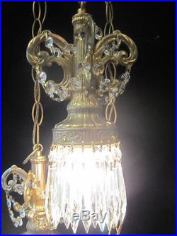 3L Vintage ROCOCO hanging swag plugin lamp chandelier Retro spelter brass plate