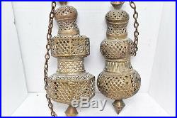 3 Vintage Moroccan Light Brass Filigree Chandelier pendant hanging ceiling shade