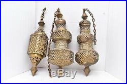 3 Vintage Moroccan Light Brass Filigree Chandelier pendant hanging ceiling shade