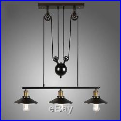 3heads Vintage Pulley Pendant Loft Ceiling Light Hanging Lamp Lighting Fixtures