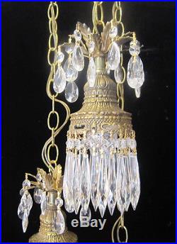 3lt Vintage ROCOCO hanging swag wall plugin lamp chandelier spelter brass plate