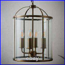 4 Light Hanging Ceiling Pendant Brass & Glass Lantern Shade Lamp Bulb Holder
