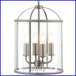 4 Light Hanging Ceiling Pendant Nickel & Glass Lantern Shade Lamp Bulb Holder