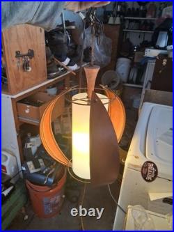 5 Vtg Mid Century Modern Danish Style Chain Hanging Lamp Wood Light Fixture