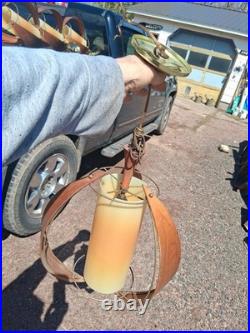 5 Vtg Mid Century Modern Danish Style Chain Hanging Lamp Wood Light Fixture