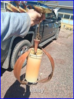 5 Vtg Mid Century Modern Danish Style Chain Hanging Lamp Wood Light Fixture