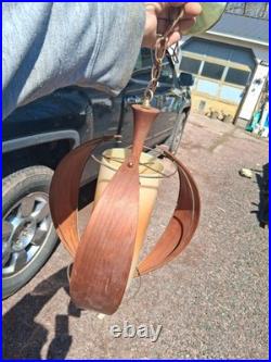 5 Vtg Mid Century Modern Danish Style Chain Hanging Lamp Wood Light Fixture