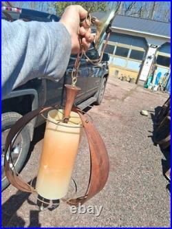 5 Vtg Mid Century Modern Danish Style Chain Hanging Lamp Wood Light Fixture