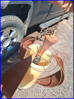 5 Vtg Mid Century Modern Danish Style Chain Hanging Lamp Wood Light Fixture