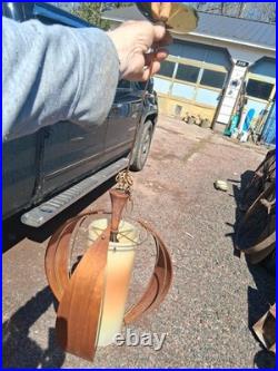 5 Vtg Mid Century Modern Danish Style Chain Hanging Lamp Wood Light Fixture