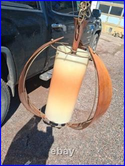 5 Vtg Mid Century Modern Danish Style Chain Hanging Lamp Wood Light Fixture