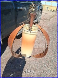 5 Vtg Mid Century Modern Danish Style Chain Hanging Lamp Wood Light Fixture