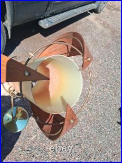 5 Vtg Mid Century Modern Danish Style Chain Hanging Lamp Wood Light Fixture