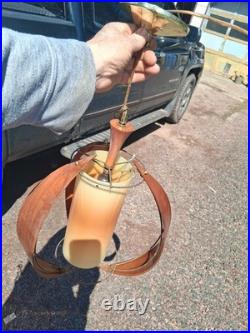 5 Vtg Mid Century Modern Danish Style Chain Hanging Lamp Wood Light Fixture