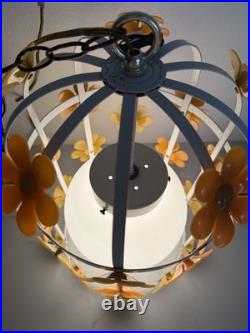 60's Groovy MCM Flower Daisy ToleHanging Ceiling Light Lamp Fixture Chandelier