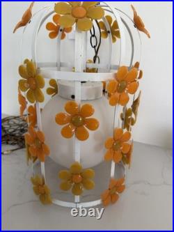 60's Groovy MCM Flower Daisy ToleHanging Ceiling Light Lamp Fixture Chandelier