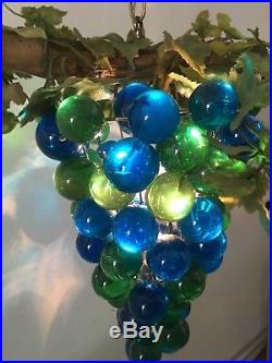 60's Vintage 15 Large Lucite Acrylic Cluster Grapes Retro Hanging Lamp Light