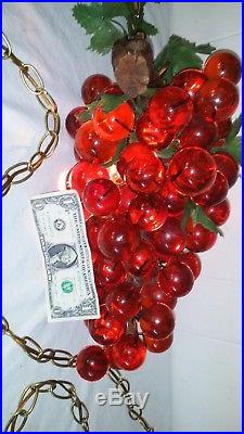 60's Vintage 17 Large Lucite Acrylic Cluster Grapes Retro Hanging Lamp Light