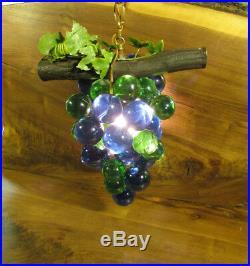 60's Vintage Lucite Acrylic Cluster Grapes Retro Hanging Lamp Light Blue & Green