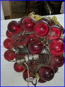 60's Vtg 12 Large Red Lucite Acrylic Cluster Grapes Retro Hanging Lamp Light