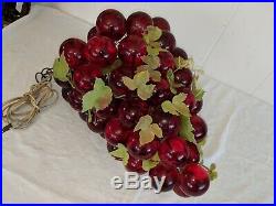 60's Vtg 12 Large Red Lucite Acrylic Cluster Grapes Retro Hanging Lamp Light