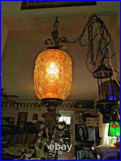 60s EF INDUSTRIES Hollywood REGENCY Glass PINEAPPLE Hanging SWAG Light withDANGLES