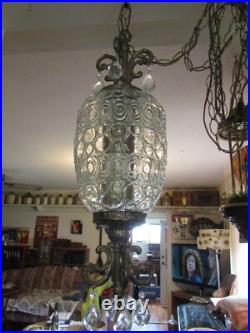 60s EF INDUSTRIES Hollywood REGENCY Glass PINEAPPLE Hanging SWAG Light withDANGLES