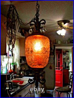 60s EF INDUSTRIES Hollywood REGENCY Glass PINEAPPLE Hanging SWAG Light withDANGLES