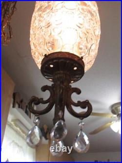 60s EF INDUSTRIES Hollywood REGENCY Glass PINEAPPLE Hanging SWAG Light withDANGLES
